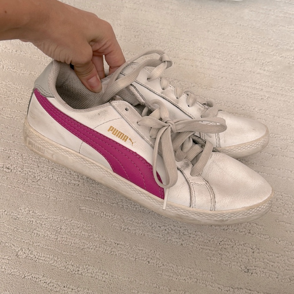 Puma Womens Running Shoes Sneakers Leather White Pink Size 9